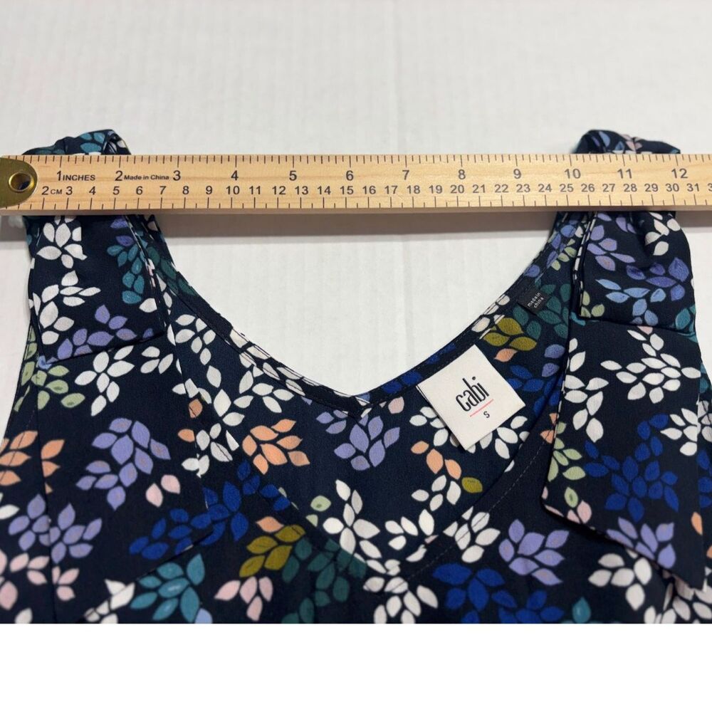 Cabi Cinco Floral Shift Dress S Small Blue Multicolor V Neck Shoulder Bow Summer - Picture 6 of 9